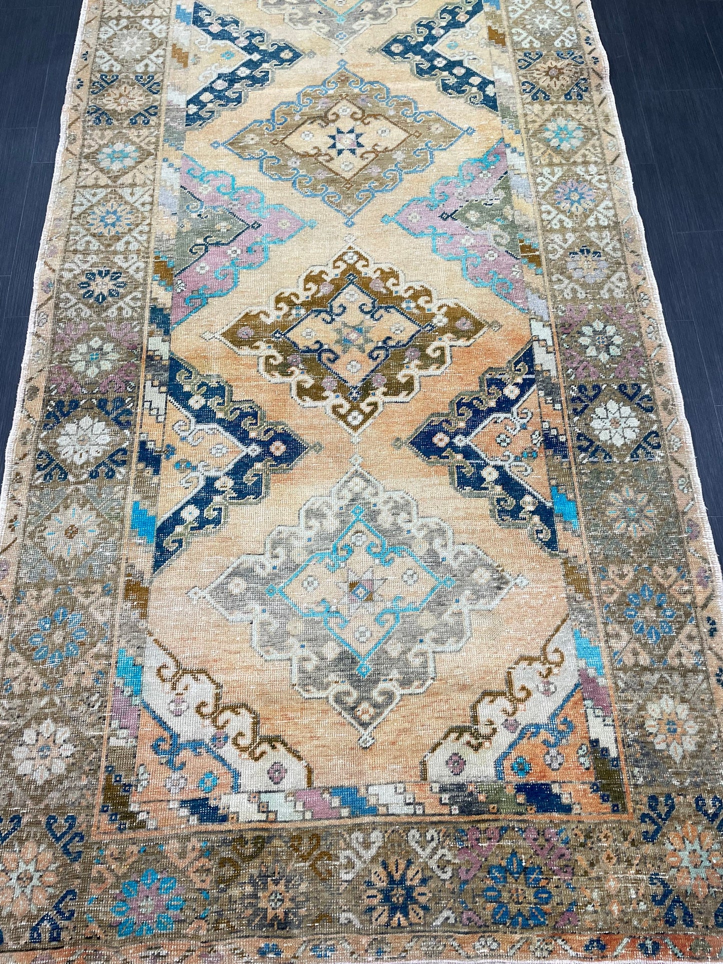 Vintage Hand Knotted Vintage 5 x 13.2 Runner Oushak Runner Rug Turkish Runner Rug Vintage Runner Rug Star Kitchen Runner Natural Wool Runner