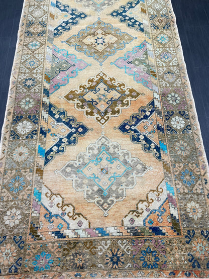Vintage Hand Knotted Vintage 5 x 13.2 Runner Oushak Runner Rug Turkish Runner Rug Vintage Runner Rug Star Kitchen Runner Natural Wool Runner