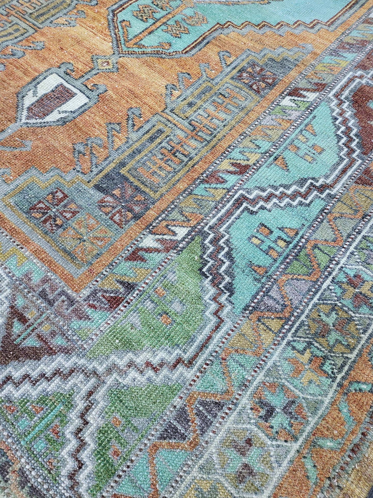 4.9 x 7.9 Rug, Handmade Rug, Oushak Rug,  Anatolian Rug, Hand Knotted Turkish Rug, burnt orange and turquoise Rug, Vintage Rug, Wool rug