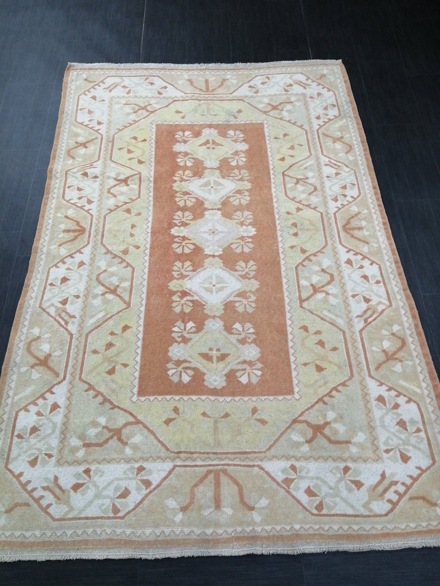 Muted OUSHAK RUG 7.7 x 5 TURKISH Oushak Rug Vintage Oushak Runner Rug 5x8  Vintage Runner Rug Wool Neutral Rug Hand Made Rugs Vintage  Rug