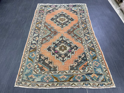 Vintage Rug 4 x 6.5 Handmade Wool Rug Muted Vintage Oushak Rug Wool Oriental Rug Hand Made Rugs Vintage Turkish Rug Muted Persian Wool Rug