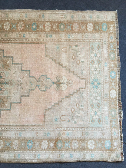 3x5 feet handmade muted turkish wool rug, vintage oushak bedroom rug, kitchen floor large rug, living room middle area rug,bohem natural rug