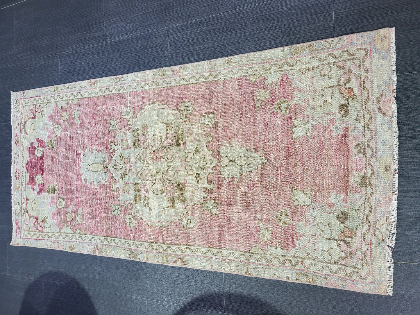 Vintage Rug, TURKISH 2.2 x 4.8 HANDMADE Rug, Vintage Persian Rug, Oushak Rug, Turkish Oushak Rug, Vintage Handknotted Rug, Wool Rug