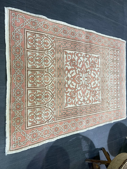 Antique Rug, Vintage 3.4 x 4.8 Rug, Turkish Wool Rug, Oushak Rug Fine Knotted Rug, Hand Knotted Rug, Persian Rug, Handmade Rug