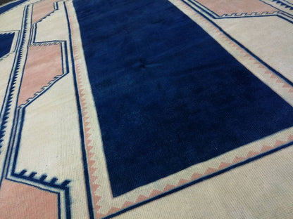 Vintage Rug,  Navy Unique Pattern Rug 6.8 x 9.8 Oushak Rugs, 7x10 Rugs,Turkish Rugs Navy Blush Green Rugs, Oriental Rug, Fine Rugs