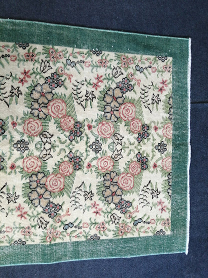 Vintage Green Turkish Floral Oushak Rug,Turkish Rug,Antique Rug,Oushak antique Rug,Hand woven Rug,Weaving Rug,Ethnic Rug,Kitchen Rug