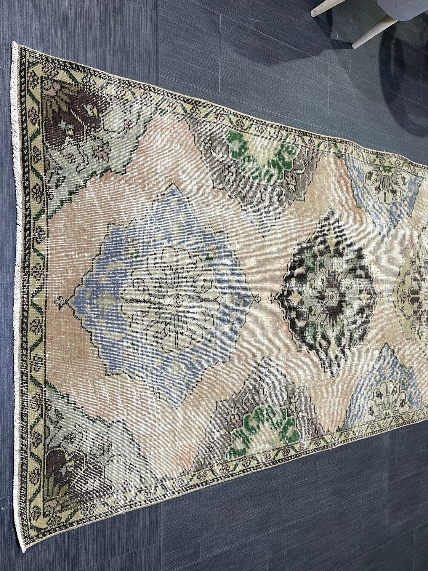 Muted Oushak Runner 3.8 x 11.7 Rug, Vintage Runner Rug, Hallway Runner Rug, Antique Runner Rug Wool Runner Rug Distressed Runner Rug
