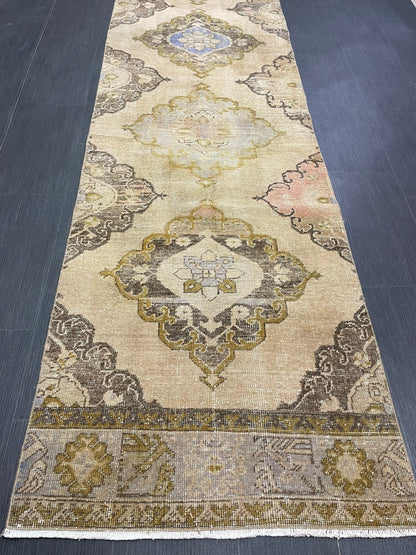 MUTED Hand Knotted Runner Entry Runner TURKISH Runner 2.8 x 12.8 Vintage  Hallway Runner Rug Muted Runner Rug Kitchen Rug Runner
