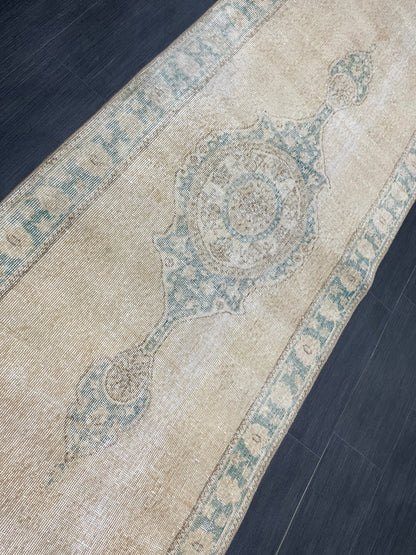 Muted Oushak Runner 2.9 x 11 Rug Distressed Turkish Runner Rug Vintage Runner Rug Hallway Runner Rug Kitchen Runner Rug Wool Runner