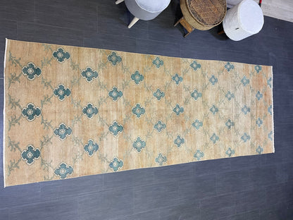 Turkish Rug, Vintage 3.8 x 9.9 Rug,Handmade Oushak Rug, Farmhouse Rug, Wool Rug, Wool Pile Rug Rustic Rug Bohemian Rug Vintage Turkish Rug