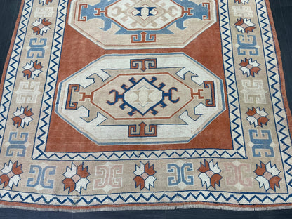 Large Oushak Rug, Vintage 6 x 8.4 Rug, Handmade Rug, Vintage Turkish Rugs, WOOL RUGS, High Quality Orange Hand Knotted Rug