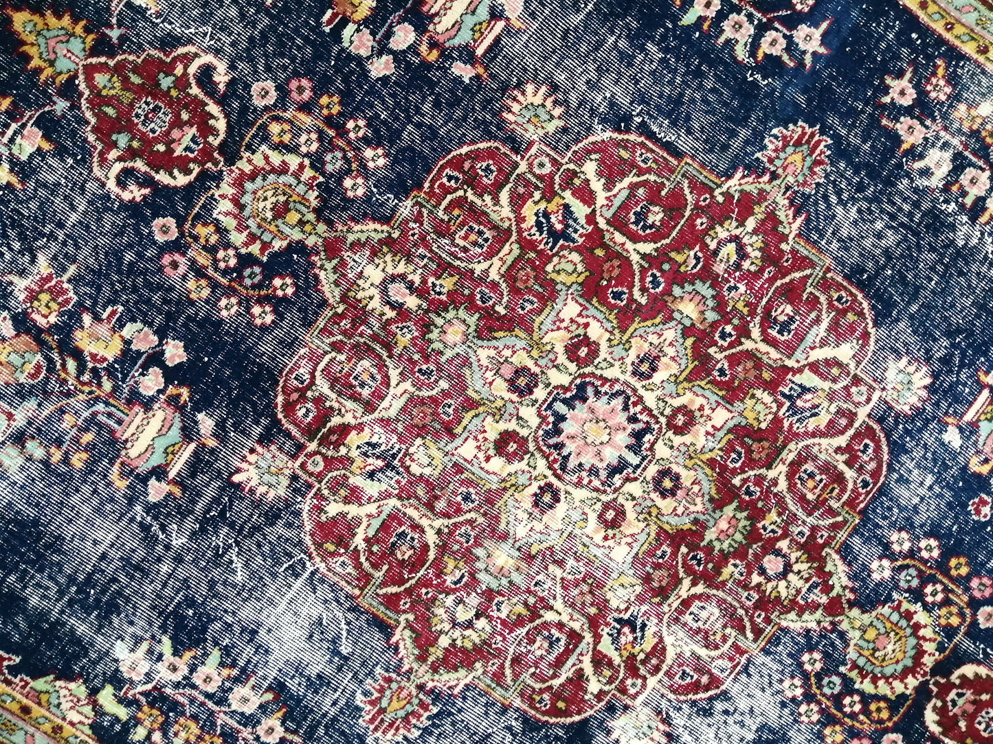 Blue Floral Rug Distressed Vintage Rug 9.9 x 6.9 Vintage Rug Wool Oushak Rug Hand Made Rugs Vintage Turkish Rug