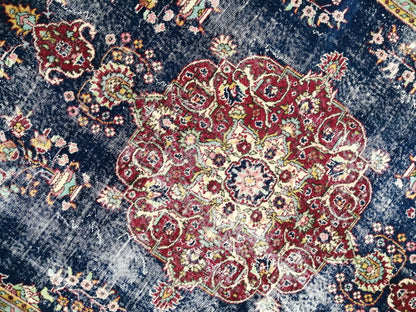 Blue Floral Rug Distressed Vintage Rug 9.9 x 6.9 Vintage Rug Wool Oushak Rug Hand Made Rugs Vintage Turkish Rug