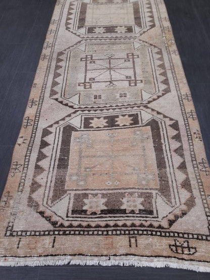 MUTED Oriental Runner Hand Knotted Runner Antique TURKISH Runner 2.7 x 10.7 Vintage Runner Rug Muted Vintage Runner Rug Kitchen Runner
