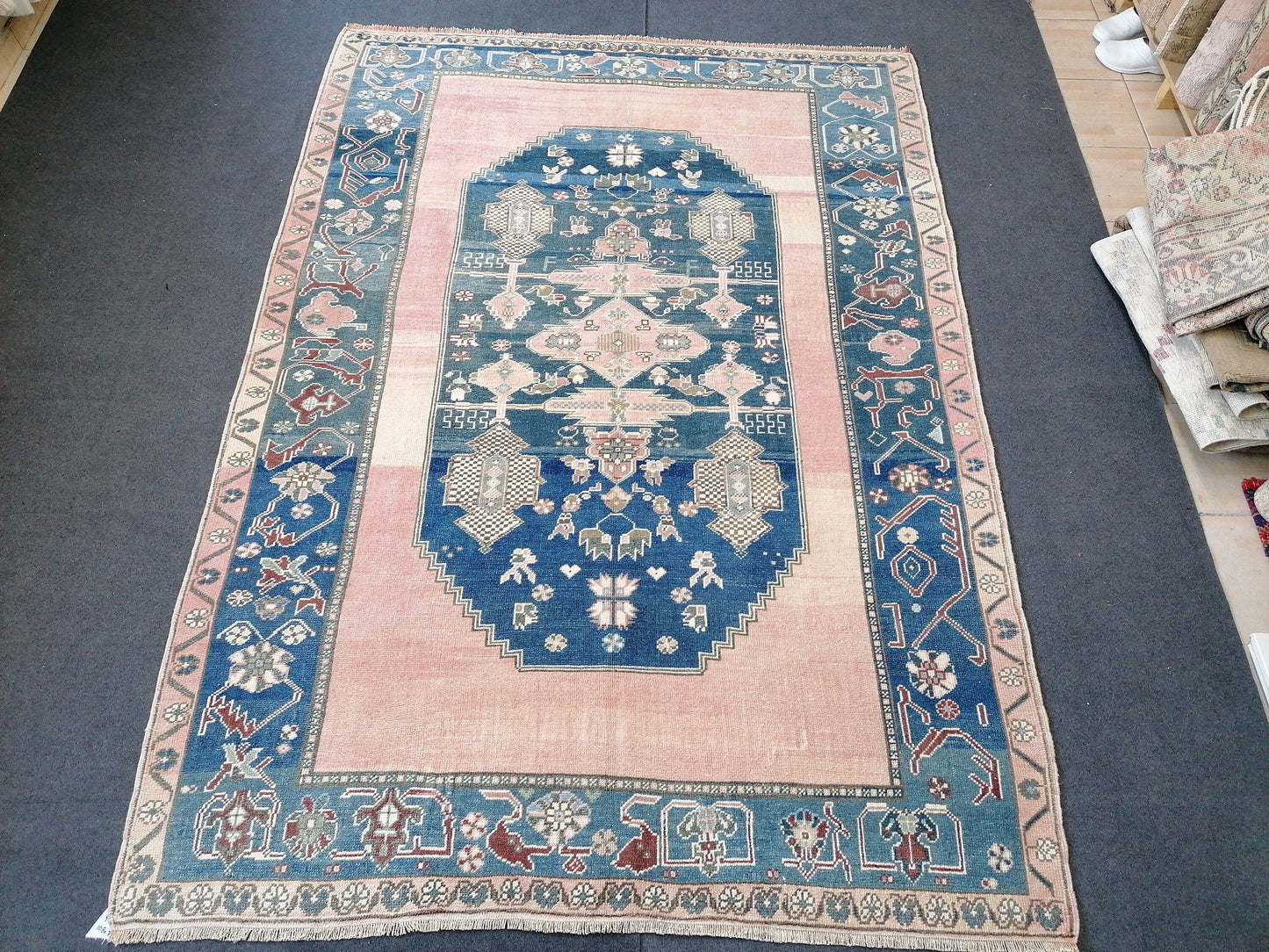 9x6'2 oushak vintage rug, turkish oushak rug rustic unsual tribal rug retro style rug