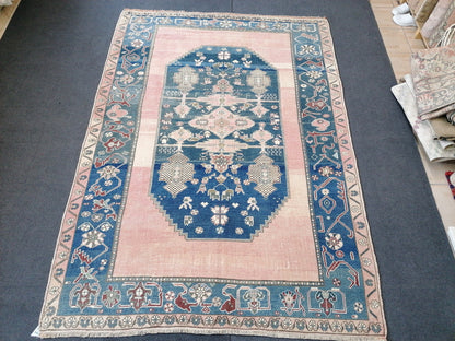 9x6'2 oushak vintage rug, turkish oushak rug rustic unsual tribal rug retro style rug