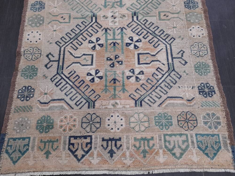 Vintage RUG TURKISH 4.3 x 6.8 Rug Vintage Oushak Rug Vintage Oriental Rug Wool Hand Knotted Rug Hand Made Rugs Antique Turkish Rug