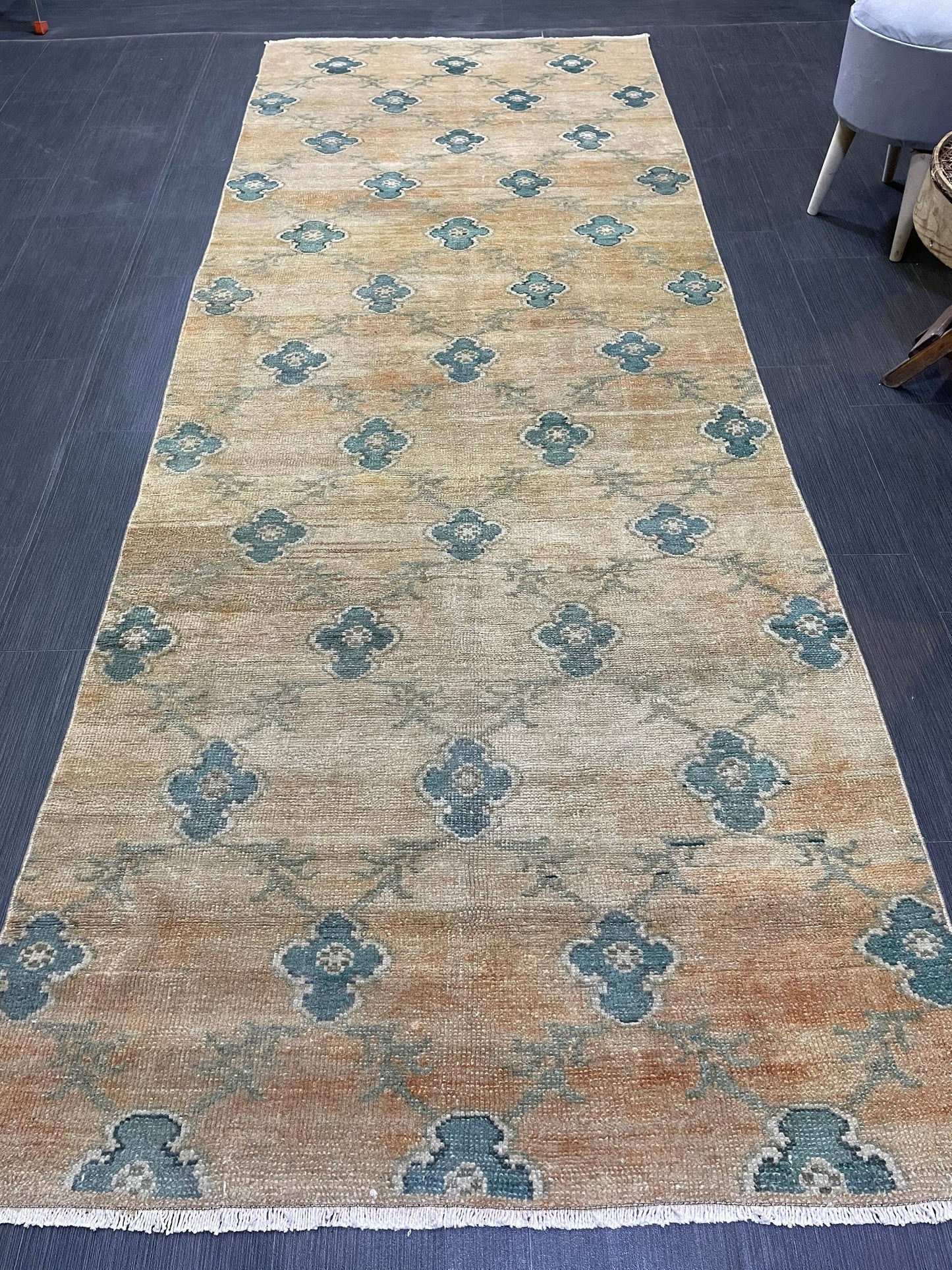 Turkish Rug, Vintage 3.8 x 9.9 Rug,Handmade Oushak Rug, Farmhouse Rug, Wool Rug, Wool Pile Rug Rustic Rug Bohemian Rug Vintage Turkish Rug