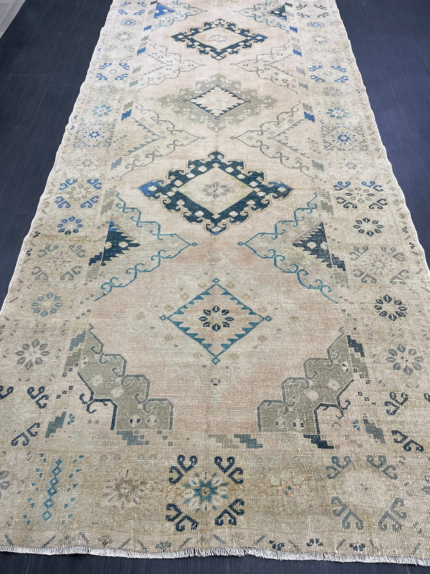 Muted Oushak Runner 5 x 13.3 Rug Turkish Runner Rug Faded Vintage Runner Rug Hallway Runner Rug Neutral Kitchen Runner Rug Wool Runner Rug