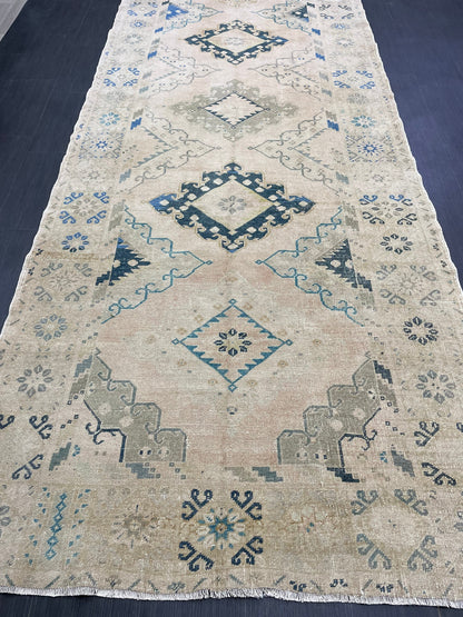 Muted Oushak Runner 5 x 13.3 Rug Turkish Runner Rug Faded Vintage Runner Rug Hallway Runner Rug Neutral Kitchen Runner Rug Wool Runner Rug