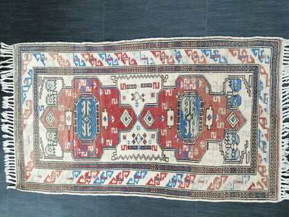 Vintage Rug, Wool rug 4.4 X 2.6 RUG Hand Made Rug, Oushak Rug, Rustic Rug, Bohemian Rug, Rug Runner, Turkish Rug, Farmhouse Rug,