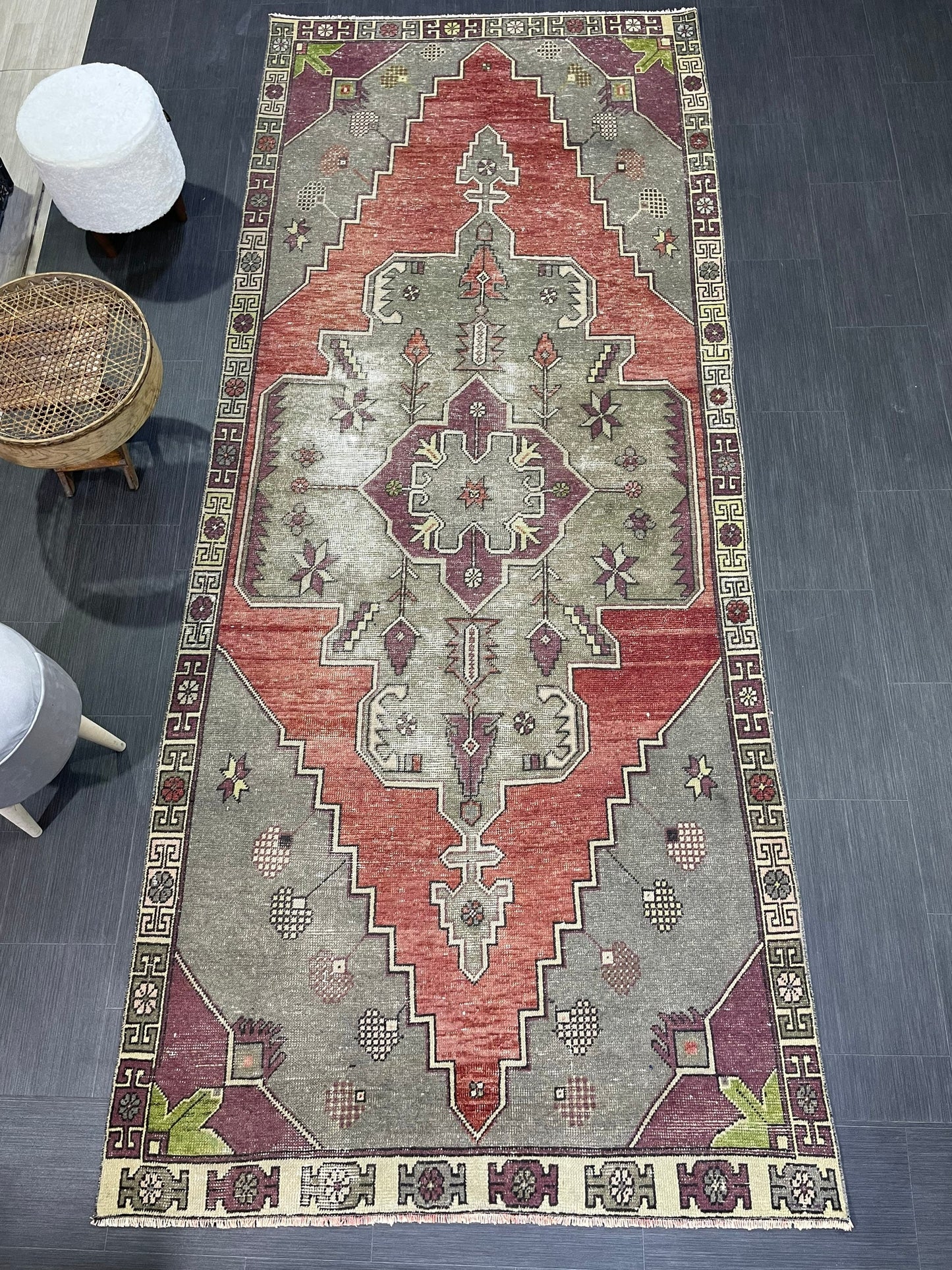 Natural Wool Rug, TURKISH 4.5 x 10.9 Rug, Vintage Turkish Rugs, Anatolian Oushak Rug, Handmade Rug, Vintage Rug, Hand Knotted rug