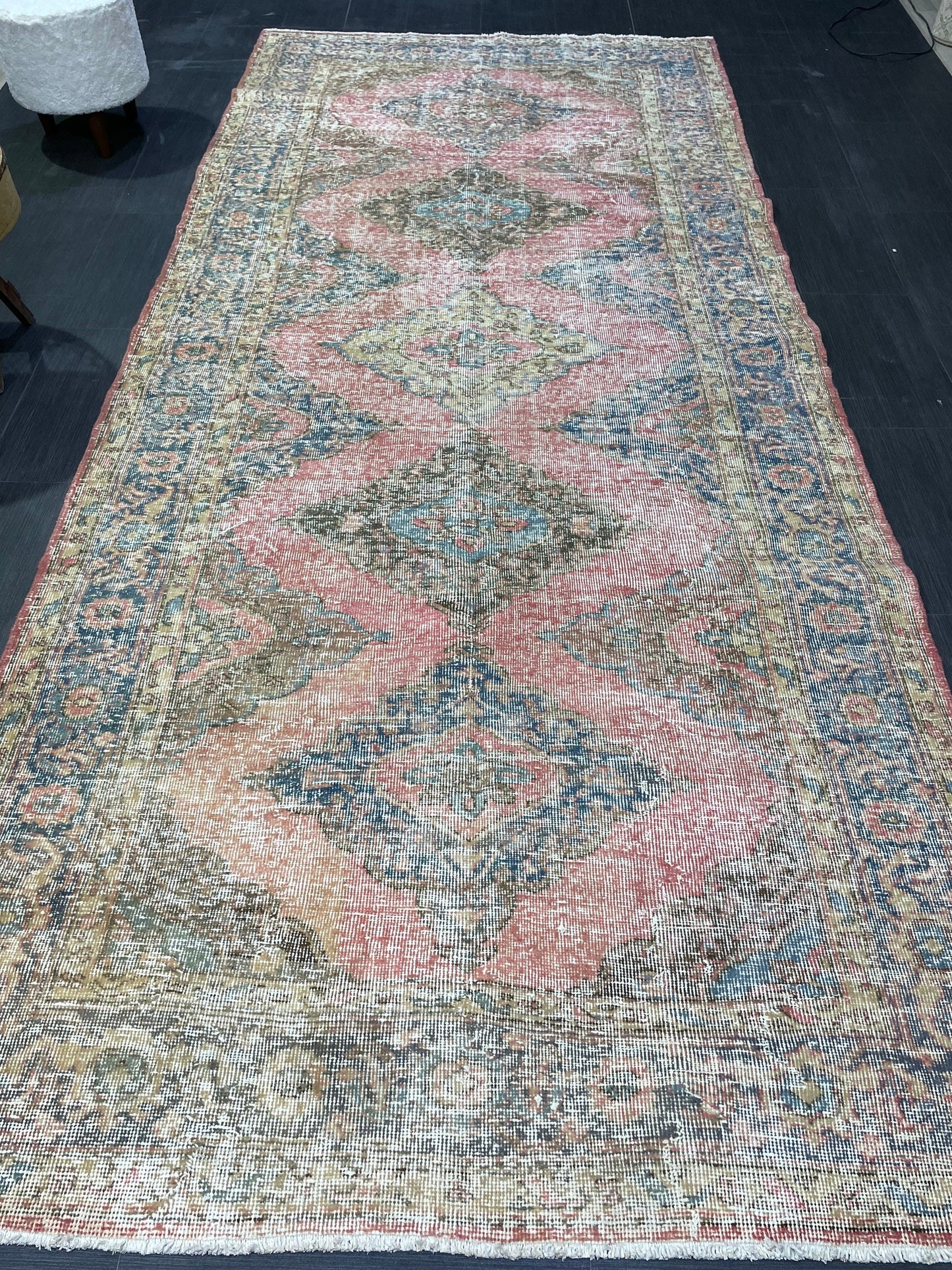 Muted Oriental Runner Rug 4.10 x 11.2 , Turkish Runner Rug, Vintage Runner Rug Hallway Runner Rug Kitchen Runner Rug Persian Wool Runner Rug