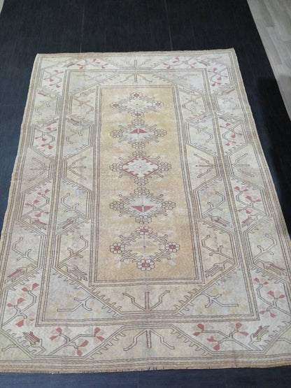 Muted Turkish Rug 9.4 x 6.7 Muted Oushak Rug Muted Vintage  Rug Wool Oushak Rug Hand Made Rugs Vintage Turkish Rug