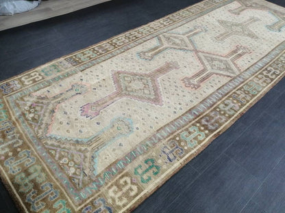 Vintage OUSHAK RUG 4.4 x 11 Vintage Rug Vintage Muted Rug Muted Wool Neutral Rug Hand Made Rugs Vintage Turkish Rug Kars Rug Oriental Rug