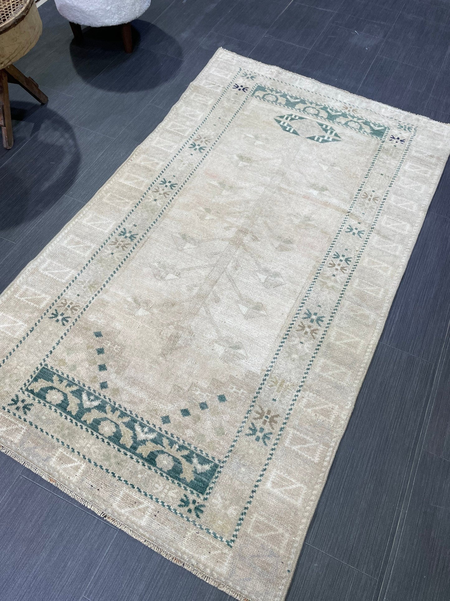 Muted Vintage Rug, TURKISH Rug, Vintage 3 x 5.2 Wool Rug, Oushak Rug, Hand Knotted Rug, 100% Wool Rug, Handmade Rug