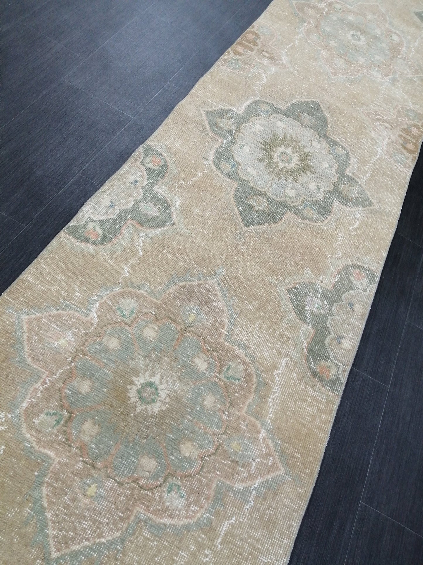 Muted Vintage Runner Rug 2.5 x 12.5 Hallway Runner Rug  Kitchen Runner Rug Wool Runner Rug Oushak Runner Rug Turkish Runner Rug