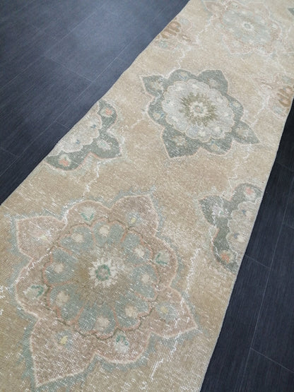 Muted Vintage Runner Rug 2.5 x 12.5 Hallway Runner Rug  Kitchen Runner Rug Wool Runner Rug Oushak Runner Rug Turkish Runner Rug