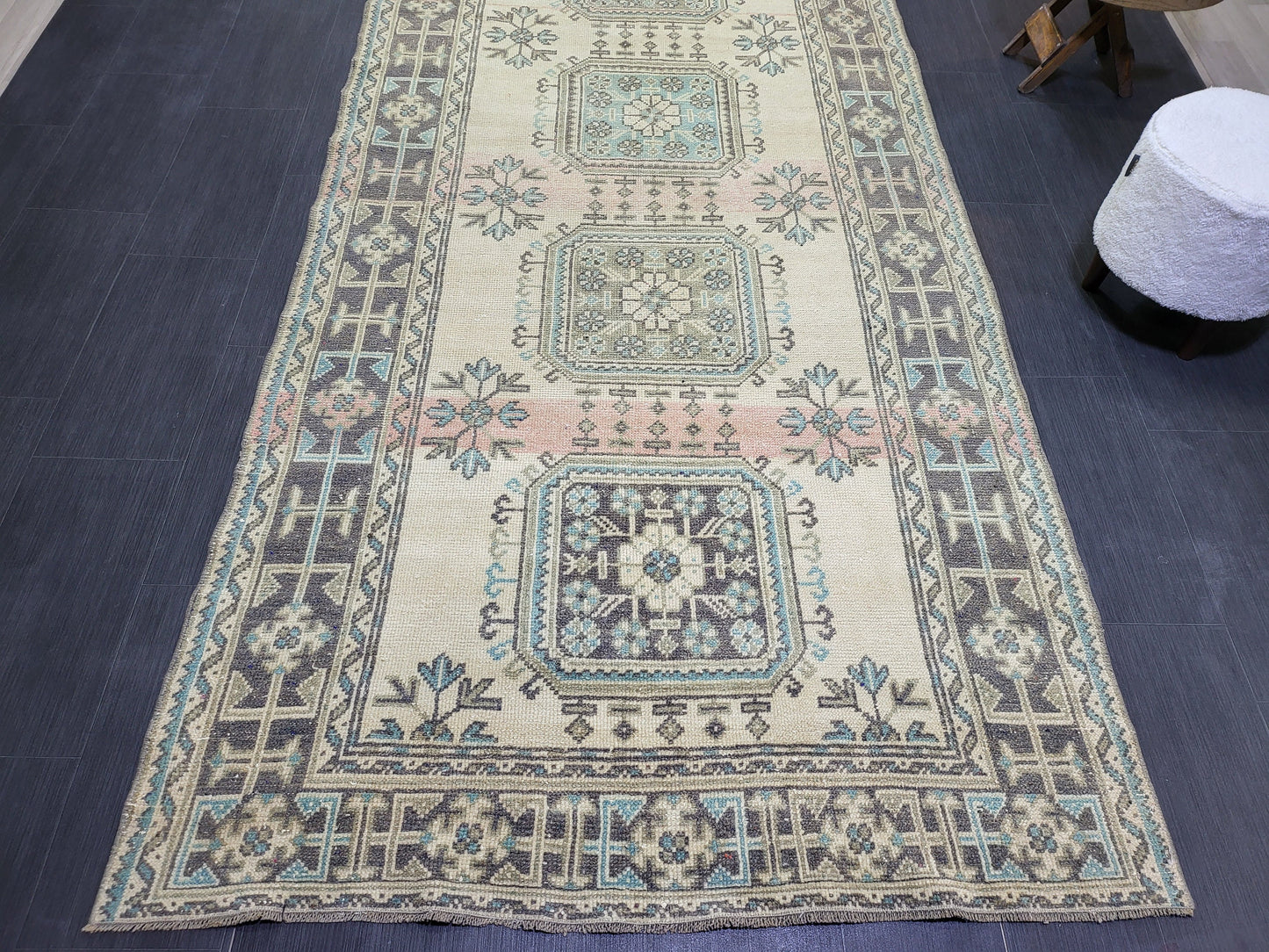 Handmade Oushak Runner Rug, Turkish Runner Rug, Vintage Runner 4.7 x 11.6 Rug, Hallway Runner Rug Kitchen Runner Rug Wool Runner Rug