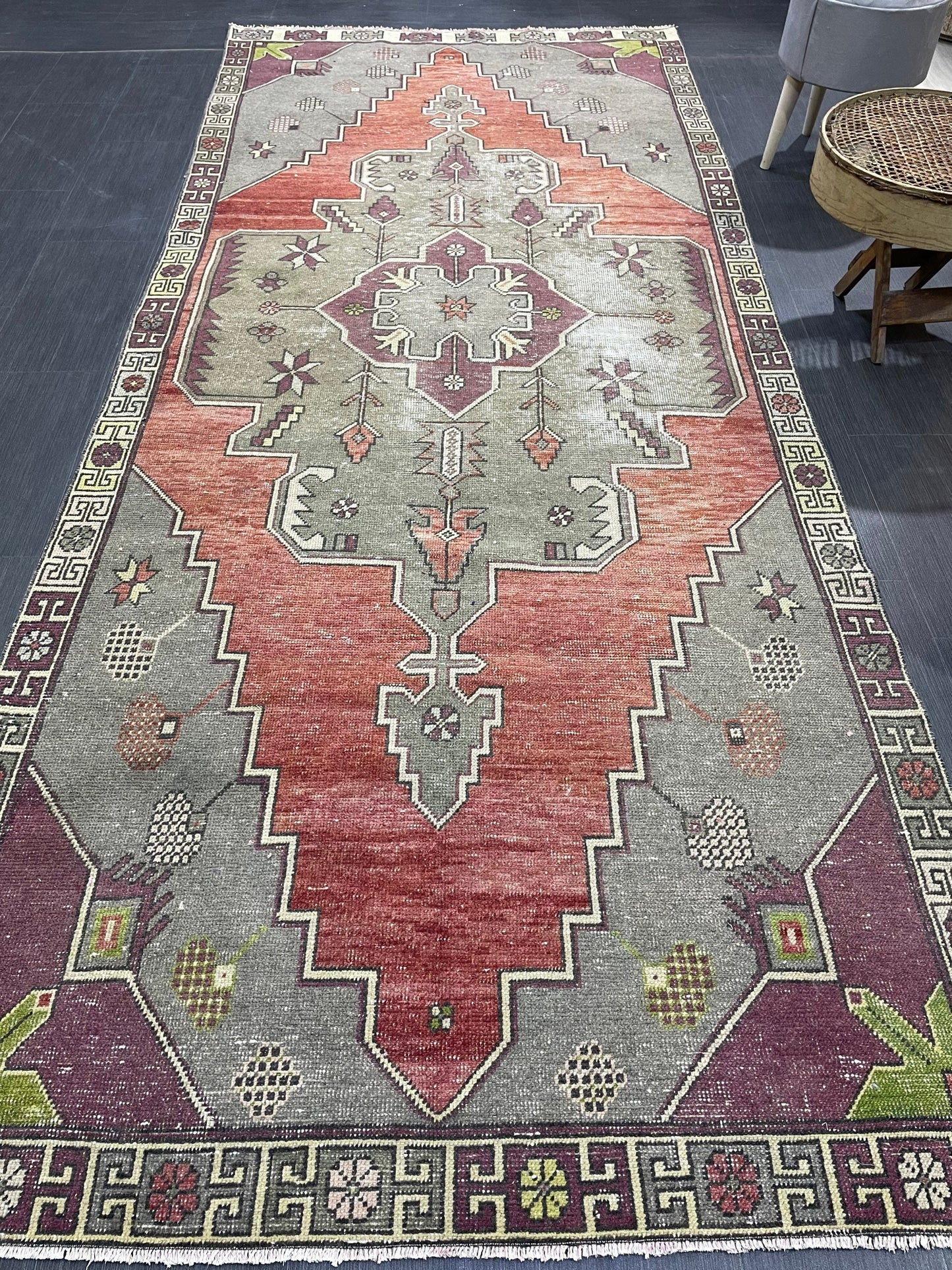 Natural Wool Rug, TURKISH 4.5 x 10.9 Rug, Vintage Turkish Rugs, Anatolian Oushak Rug, Handmade Rug, Vintage Rug, Hand Knotted rug