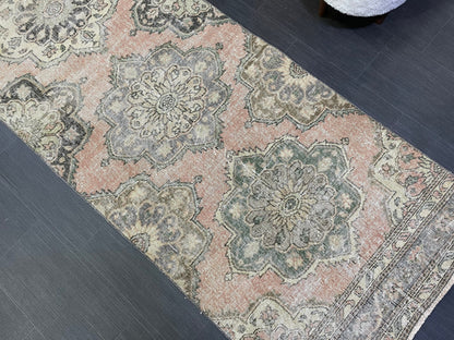 Hand Knotted Runner Rug, Antique  Runner Rug, TURKISH Runner 3 x 12.7, Vintage Runner Rug, Distressed Runner Rug Kitchen Runner