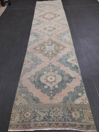 Muted Vintage Runner Rug 2.8 x 12.2 Muted Hallway Runner Kitchen Runner Rug Muted Staircase Runner Rug Muted Oushak Rug XĹ Turkish Runner