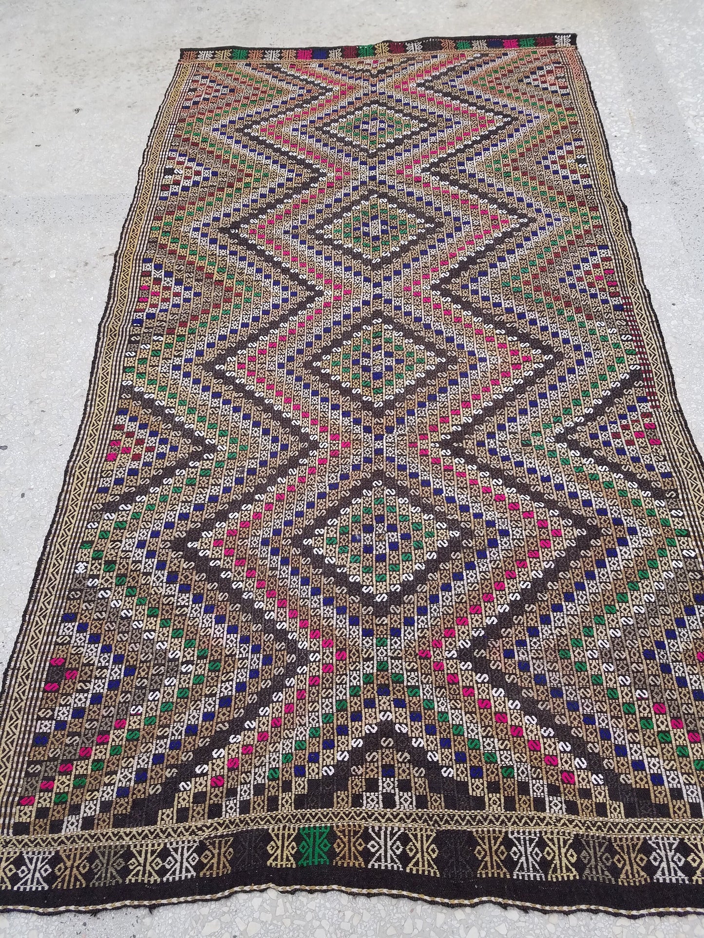 10'2x5'5 flatwoven with embroidery rug turkish hand made rugs vintage turkish rugs oushak rug vintage oushak rug,wool turkish wool kilim rug