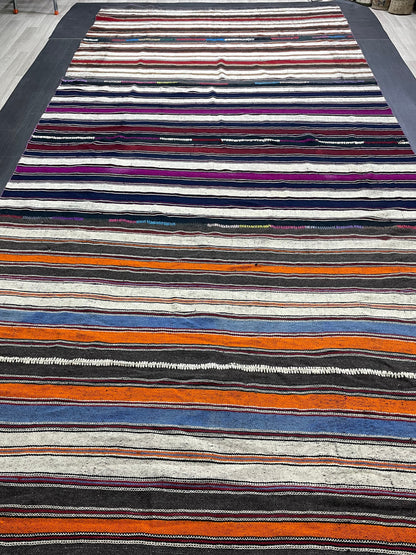 7.5 x 15.4  Vintage Flat woven Rug, Turkish Rug Handmade Flatweave Carpet , Stripped Flatweaving, Rustic Rug, Farmhouse Rug, Oushak Rug