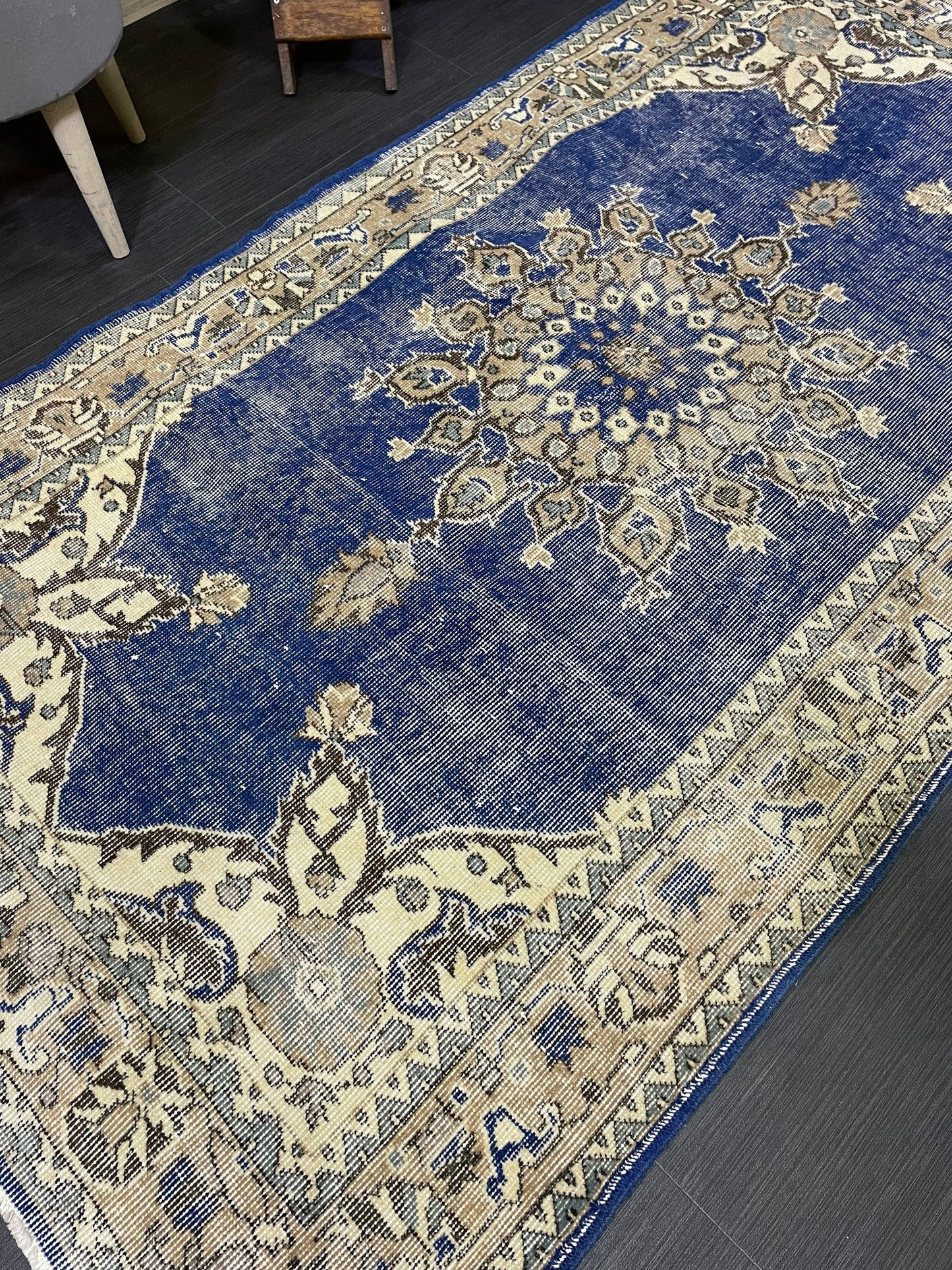 Turkish Rug, Blue Oushak Rug, Hand Knotted 5x7 Rug, Wool Distressed Rug, Persian Rugs, Antique Rug, Vintage Rug, Handmade Rug