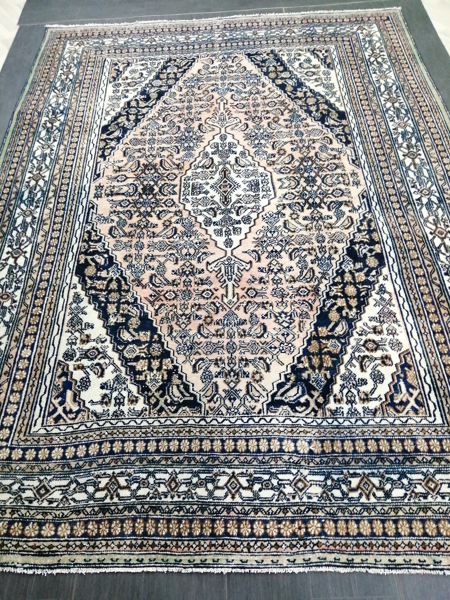 Vintage Persian Rug, Unique Motif Rug, 8 x 11.2 Persian Rug, Hand Knotted Rug, Eclectic Rug, Hand Made Rug, Living room Rug Navy rug 8x11
