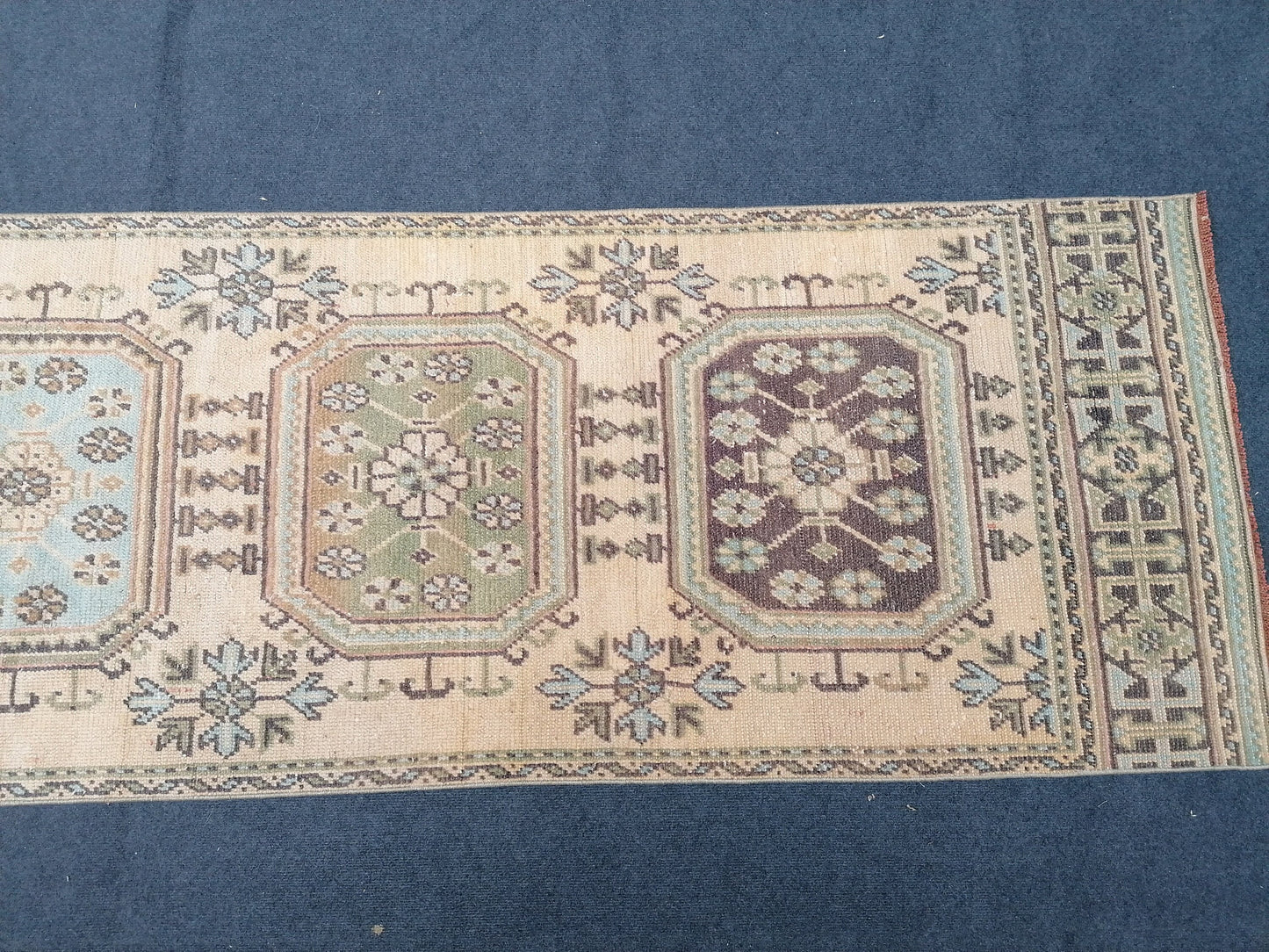 3x11 mute soft oushak turkish runner rug, vintage turkish runner rug, pastel handmade kitchen runner rug, bathroom rug, entryway runner rug