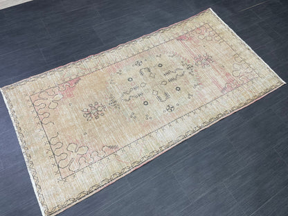 Soft Pink Vintage Turkish Rug 3.3 x 6.8 Vintage Persian Rug Muted Hand Knotted Rug Wool Oushak Rug Handmade Rugs Vintage Turkish