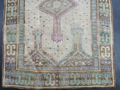 Vintage OUSHAK RUG 4.4 x 11 Vintage Rug Vintage Muted Rug Muted Wool Neutral Rug Hand Made Rugs Vintage Turkish Rug Kars Rug Oriental Rug
