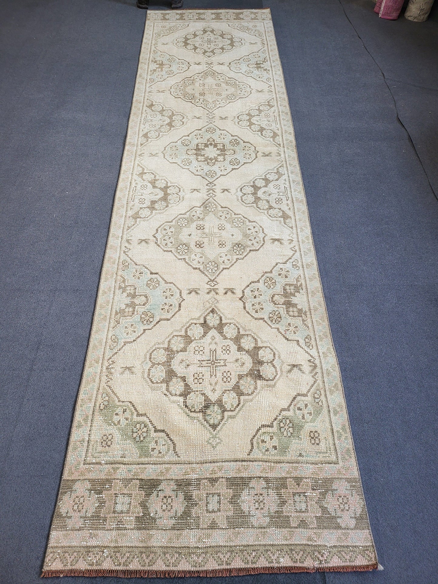 Muted Oushak Runner Rug 2.8 x 11.3 Turkish Runner Rug Vintage Runner Rug Hand Knotted Runner Rug Persian Runner Rug Wool Runner Rug