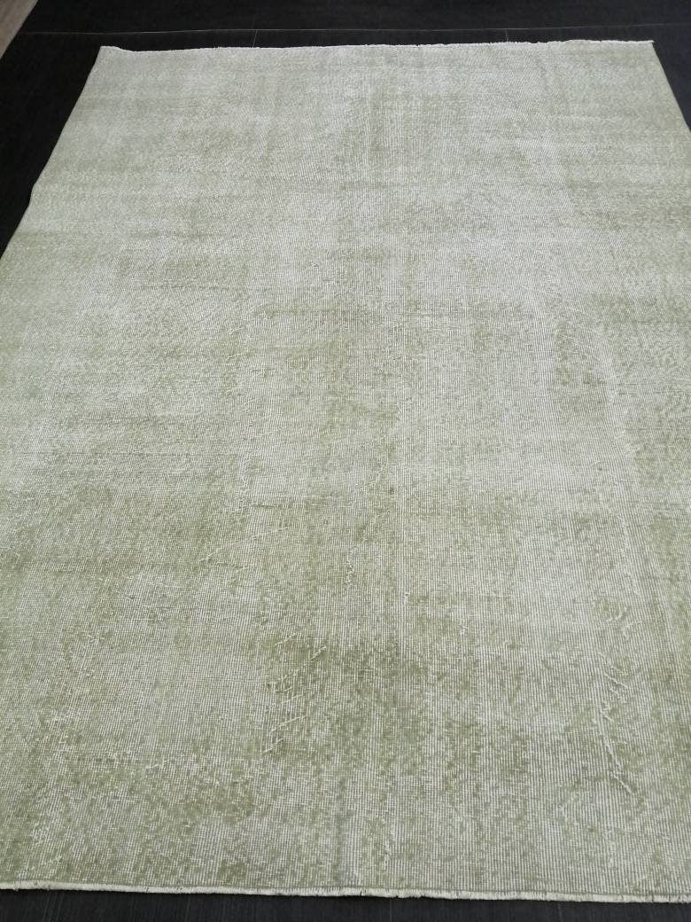 6.6 x 9 Variegated Moss Green Rug, Hand Made Rug, Oushak Rug, Distressed Rug,Oriental Rug , Turkish Rug, Farmhouse Rug, Vintage Rug