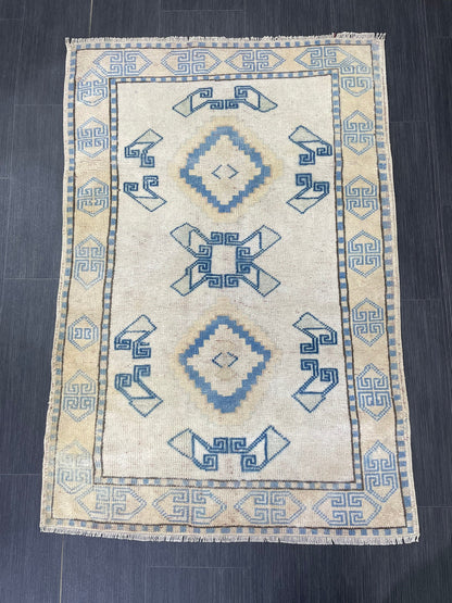 Oriental Wool RUG TURKISH Rug 3 x 4.4 ft Vintage Oushak Rug Vintage Persian Rug Wool Oushak Rug Handmade Vintage Turkish Rug