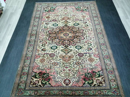 Quality Vintage Rug 6.5 x 9.6 HAND MADE Rug Muted Vintage Turkish Rug Oushak Rug Turkish Oushak Rug, Oushak Rug, Wool Rug Fine Hand Knotted