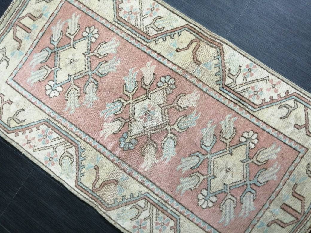 Vintage PINK Rug Hand Made Rug, 2.4 x 4.3  Vintage Oushak Rug, Boho Rug, Plush Turkish Rug, Farmhouse Rug, Vintage Wool rug