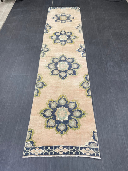 Hand Knotted Runner 2.4 x 10.5 Vintage Runner Rug Hallway Runner Rug Kitchen Runner Rug Wool Runner Rug Wool Turkish Runner Rug