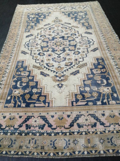 Vintage Oriental RUG 5.5 x 9 Oushak Rug Turkish Vintage Persian Rug Navy Vintage Rug Fine Wool Oushak Rugs Turkish Rug Muted Living room Rug